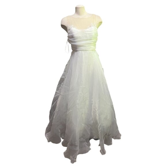 Lulus Beaded Draped Sweetheart Neck Tulle Flowy Maxi Formal Dress Sz Medium Whit - Picture 2 of 14
